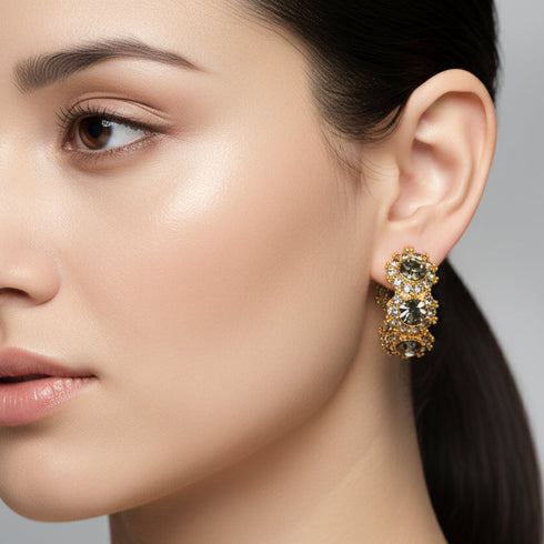 Crystal Flower Hoop Earrings - Earrings | ZAFARI Studio Jewelry