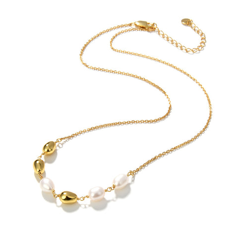 Freshwater Pearl Gold Bean Necklace