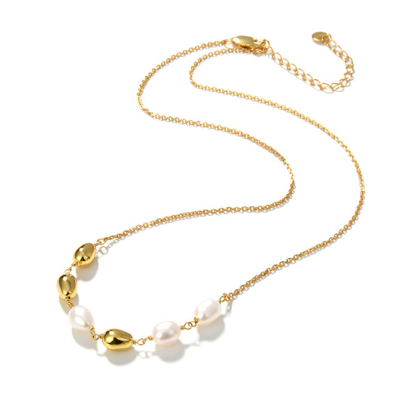 Freshwater Pearl Gold Bean Necklace