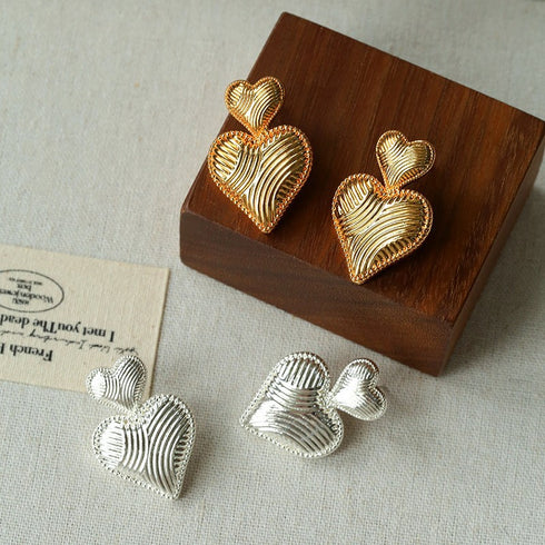Dual Heart Ear Stud Earrings - Zafari Studio Jewelry