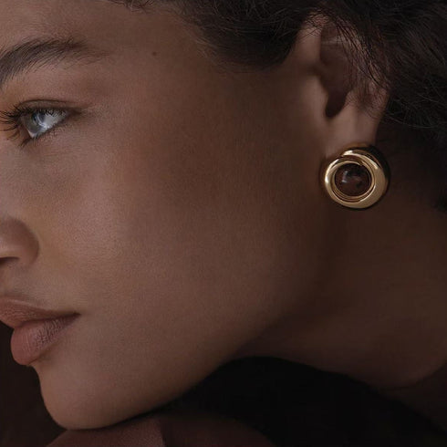 Tiger Eye & Black Agate Stud Earrings