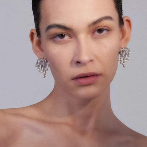 Red Agate, Pearl Firework Earrings - Zafari Studio Jewelry