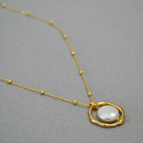 Baroque Pearl Hoop Pendant Necklace - Zafari Studio Jewelry