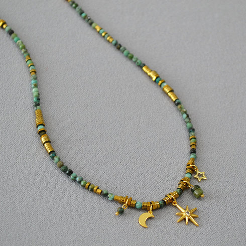 Turquoise Beaded Star and Moon Pendant - Zafari Studio Jewelry