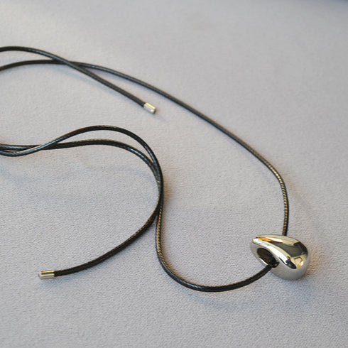 Black Leather Cord Teardrop Pendant