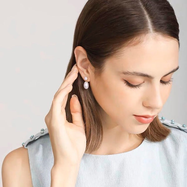 Oval Pearl Drop Earrings 18K Gold Vermeil - Zafari Studio Jewelry