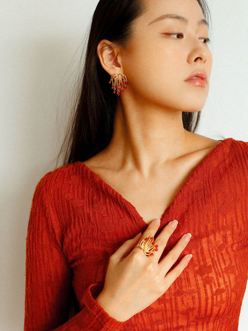 Red Agate, Pearl Firework Earrings - Zafari Studio Jewelry