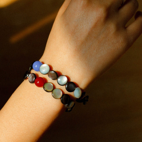 Grey Shell Button Agate Bead Bracelet - Zafari Studio Jewelry