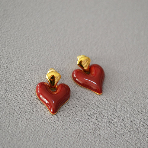 Enamel Heart & 18K Gold Drop Earrings - Zafari Studio Jewelry