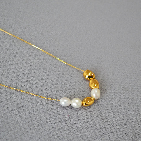 Baroque Pearl & 18K Gold Bead Harmony Necklace - Zafari Studio Jewelry