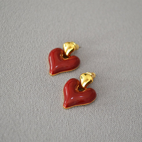 Enamel Heart & 18K Gold Drop Earrings - Zafari Studio Jewelry