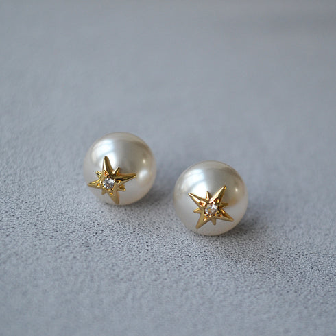 Star Pearl, Black Agate Stud Earrings