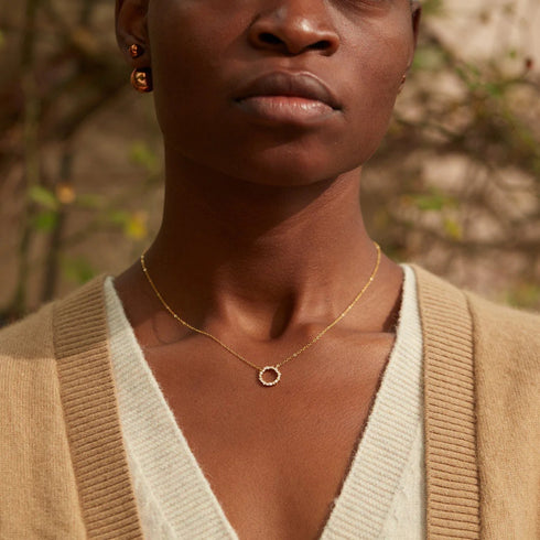 Zircon Circle Pendant Necklace Gold Vermeil - Necklaces | ZAFARI Studio Jewelry