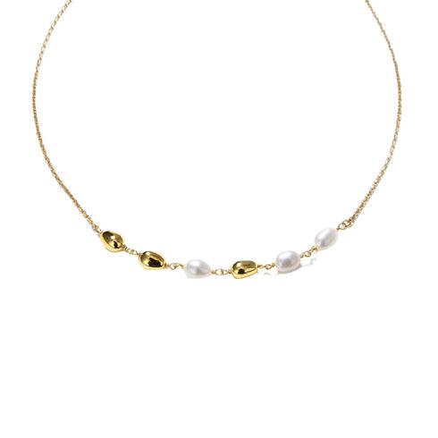 Freshwater Pearl Gold Bean Necklace