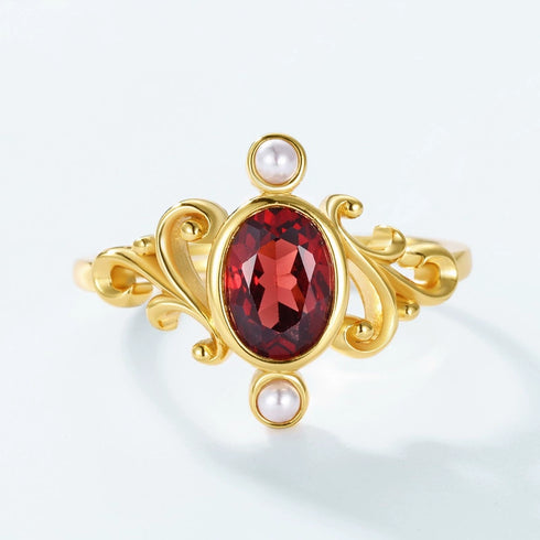 Natural Garnet Ring Open Closure - Zafari Studio Jewelry