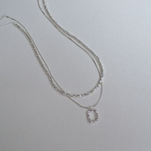 Double Stacked Square Pendant Necklace - Zafari Studio Jewelry