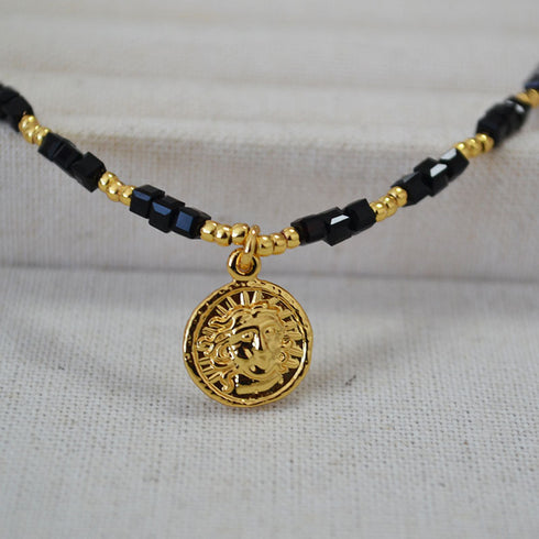 Black Spinel Star God of Sun Stack Necklace - Zafari Studio Jewelry