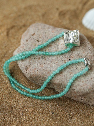 Square Pendant Beaded Stones Necklace - Zafari Studio Jewelry