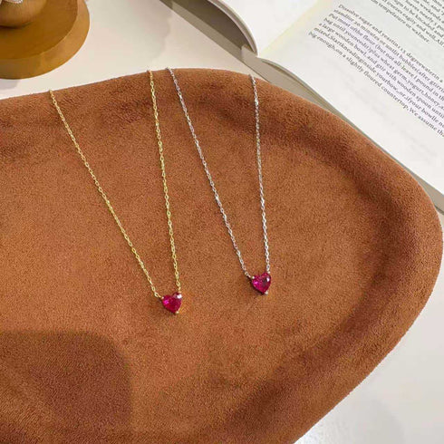 Rose Red Heart Zirconia Pendant Necklace
