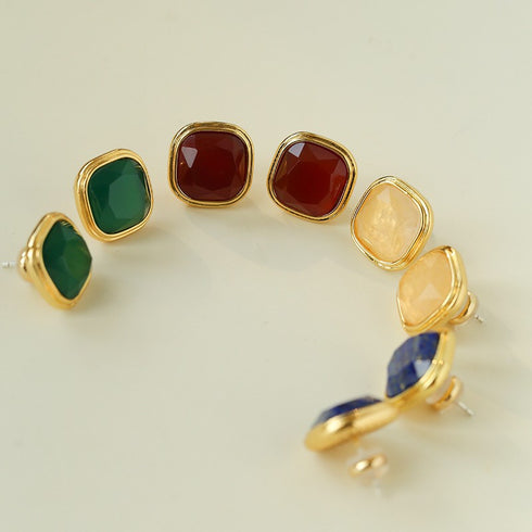 Geometric Gemstone Stud Earrings