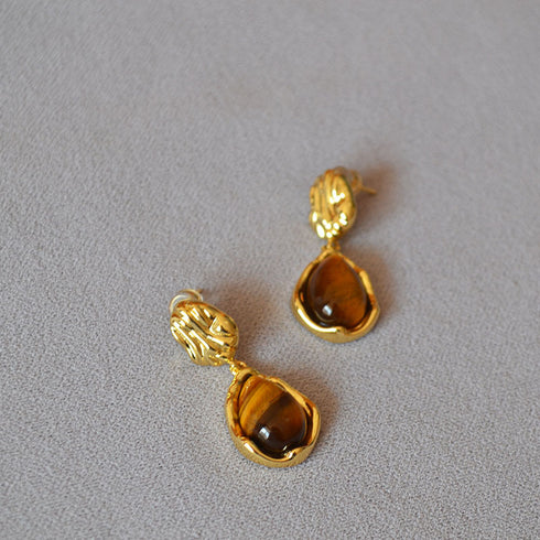 Teardrop Tiger's Eye Stone Drop Earrings