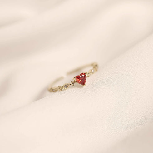 Heart Garnet Gold Vermeil Open Ring - Rings | ZAFARI Studio Jewelry