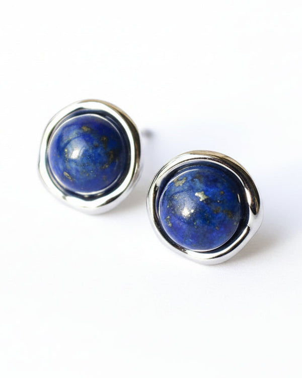 Blue Lapis White Onyx Stud Earrings