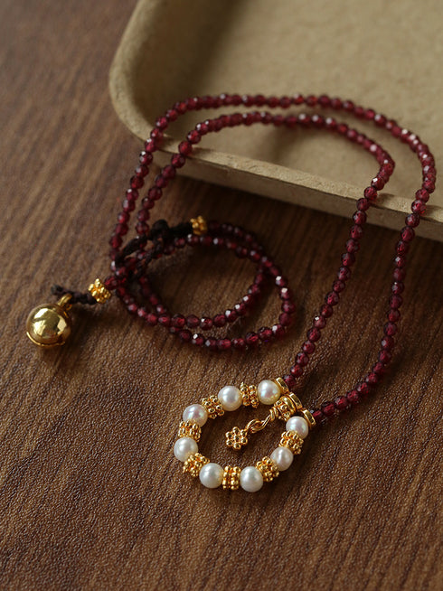 Garnet Beaded Pearl Knot Pendant Necklace - Zafari Studio Jewelry