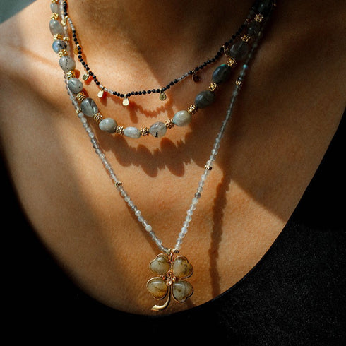 Moonstone Labradorite Four Leaf Clover Pendant - Zafari Studio Jewelry