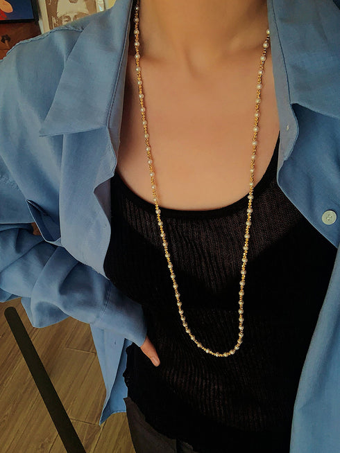 Red Spinel & Pearl Long Beaded Necklace