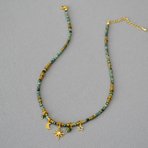 Turquoise Beaded Star and Moon Pendant - Zafari Studio Jewelry