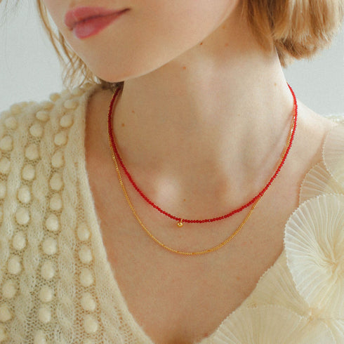 Red Spinel Gold Bean Necklace - Zafari Studio - Zafari Jewlery