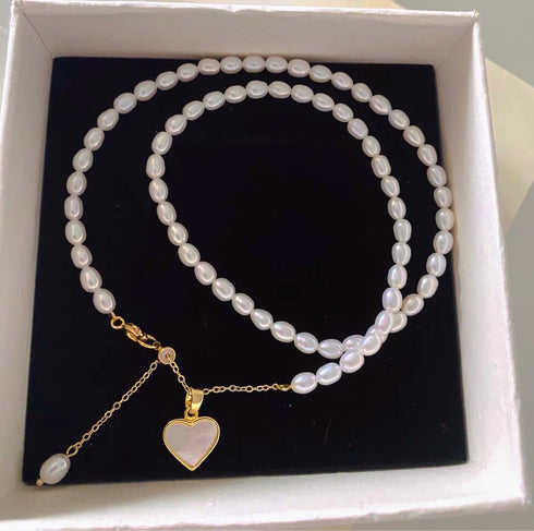 White Shell Heart Pendant Pearl Beaded Necklace - Zafari Studio Jewelry