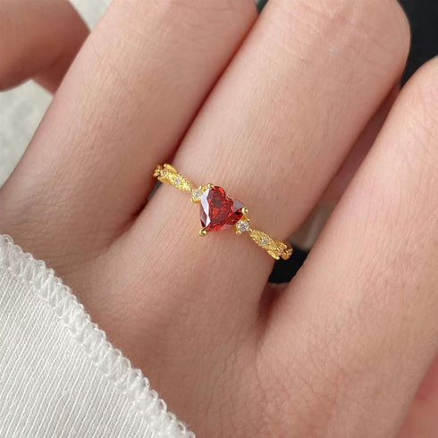 Heart Garnet Gold Vermeil Open Ring - Rings | ZAFARI Studio Jewelry