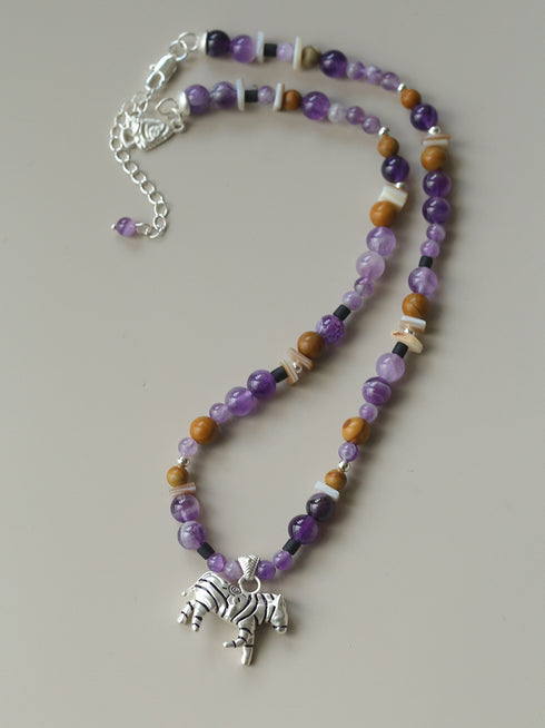 Agate Wood Beaded Zebra Pendant Necklace - Zafari Studio Jewelry