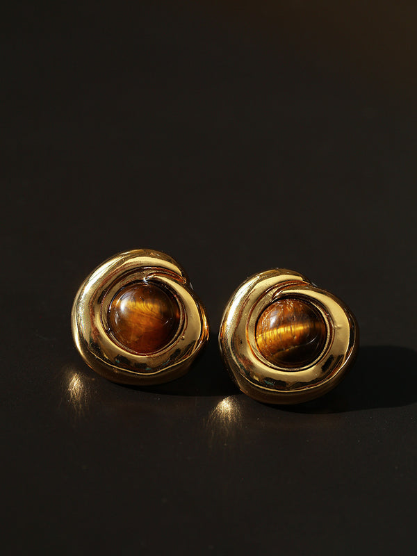 Tiger Eye & Black Agate Stud Earrings