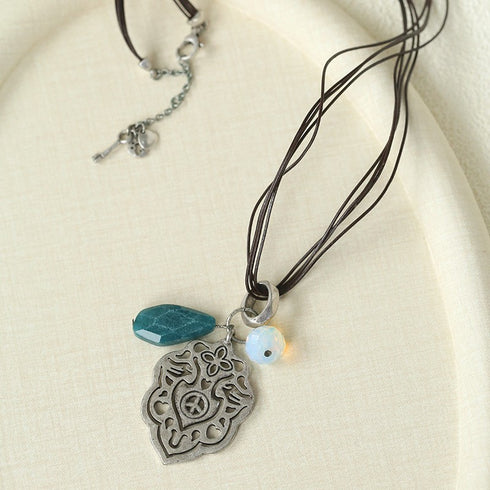 Vintage Carved Totem Leather Cord Necklace - Zafari Studio Jewelry