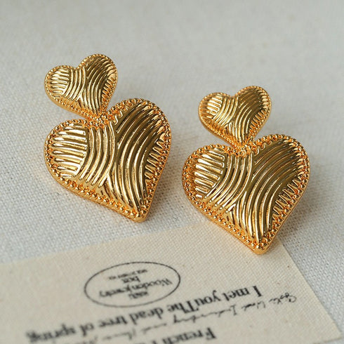 Dual Heart Ear Stud Earrings - Zafari Studio Jewelry