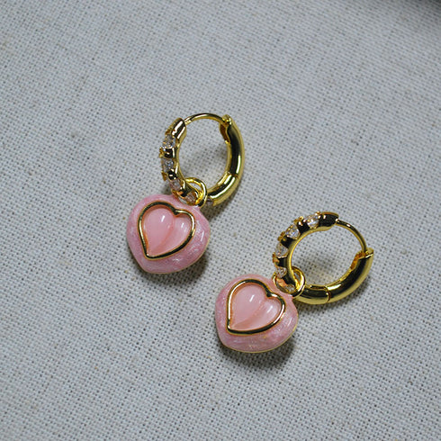 Pink Heart Convertible Hoop Earrings - Zafari Studio Jewelry