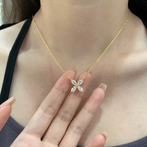 Four-Petal Zirconia Pendant Necklace - Necklaces | ZAFARI Studio Jewelry
