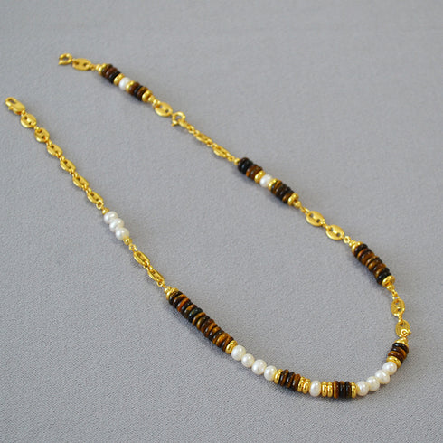 Tiger Eyes Gemstons with Pearls Necklace - Zafari Studio - Zafari Jewlery