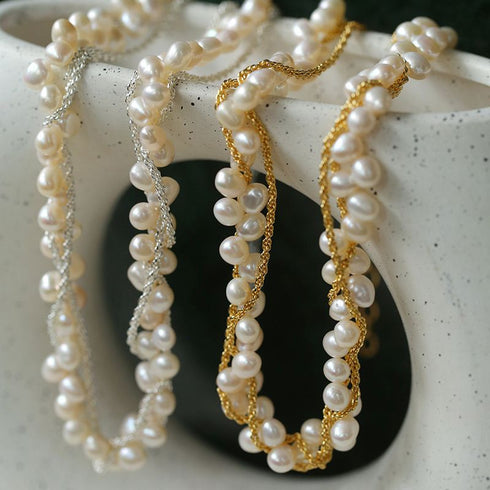 Twisted Freshwater Pearl Chain Necklace - Necklaces | ZAFARI Studio Jewelry