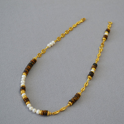 Tiger Eyes Gemstons with Pearls Necklace - Zafari Studio - Zafari Jewlery