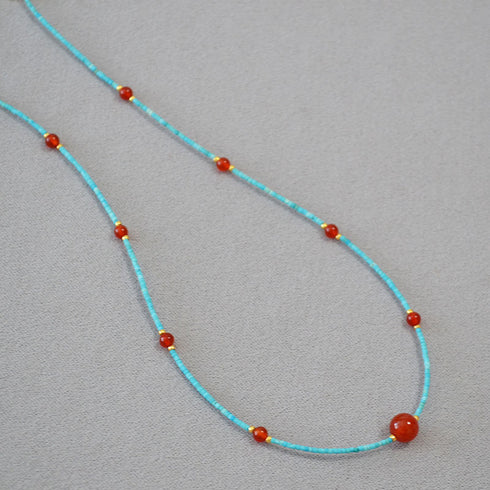 Turquoise Red Agate Bead Necklace