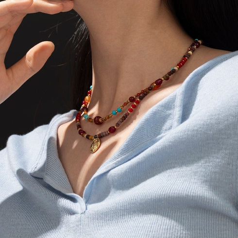 Dopamine Beaded Coin Pendant Necklace - Zafari Studio Jewelry