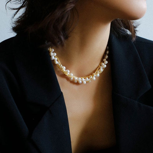 Twisted Freshwater Pearl Chain Necklace