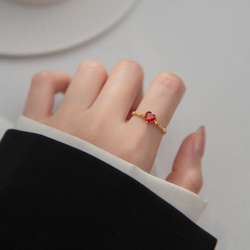 Heart Garnet Gold Vermeil Open Ring - Rings | ZAFARI Studio Jewelry