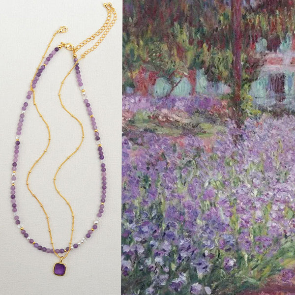 Lavender Crystal Pendant Beaded Necklace - Zafari Studio Jewelry