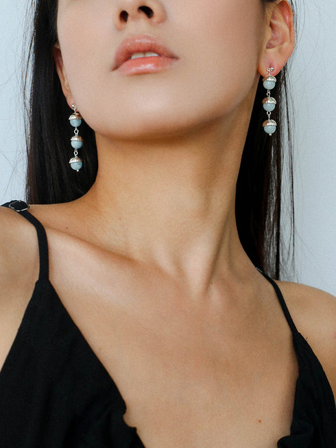 Aquamarine and White Crystal Long Earrings - Zafari Studio Jewelry