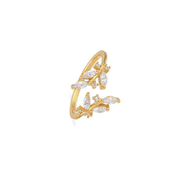 Zirconia Leaf Open Closure Ring - Zafari Studio Jewelry